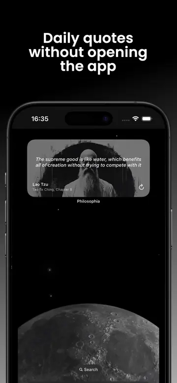 Philosophia daily philosophy quote widget displayed on an iPhone Home Screen